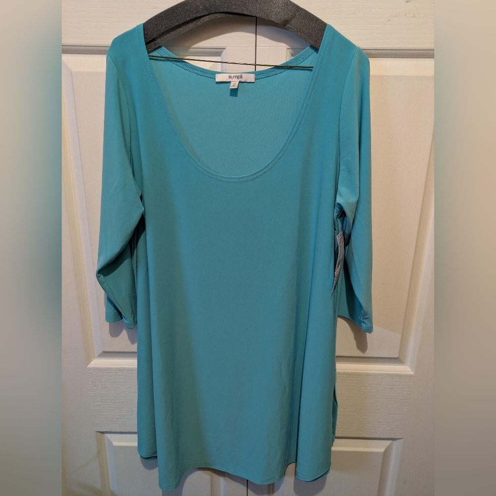 Sympli Clothing Go To Classic Tunic 3/4 Sleeves in Aqua Size 1X See Photos Desc!